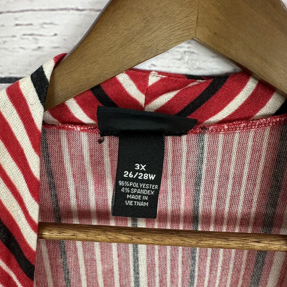Maggie‎ Barnes Cardigan Sweater Womens 3x Red Open Knit Long Sleeve Stripe - Picture 3 of 13